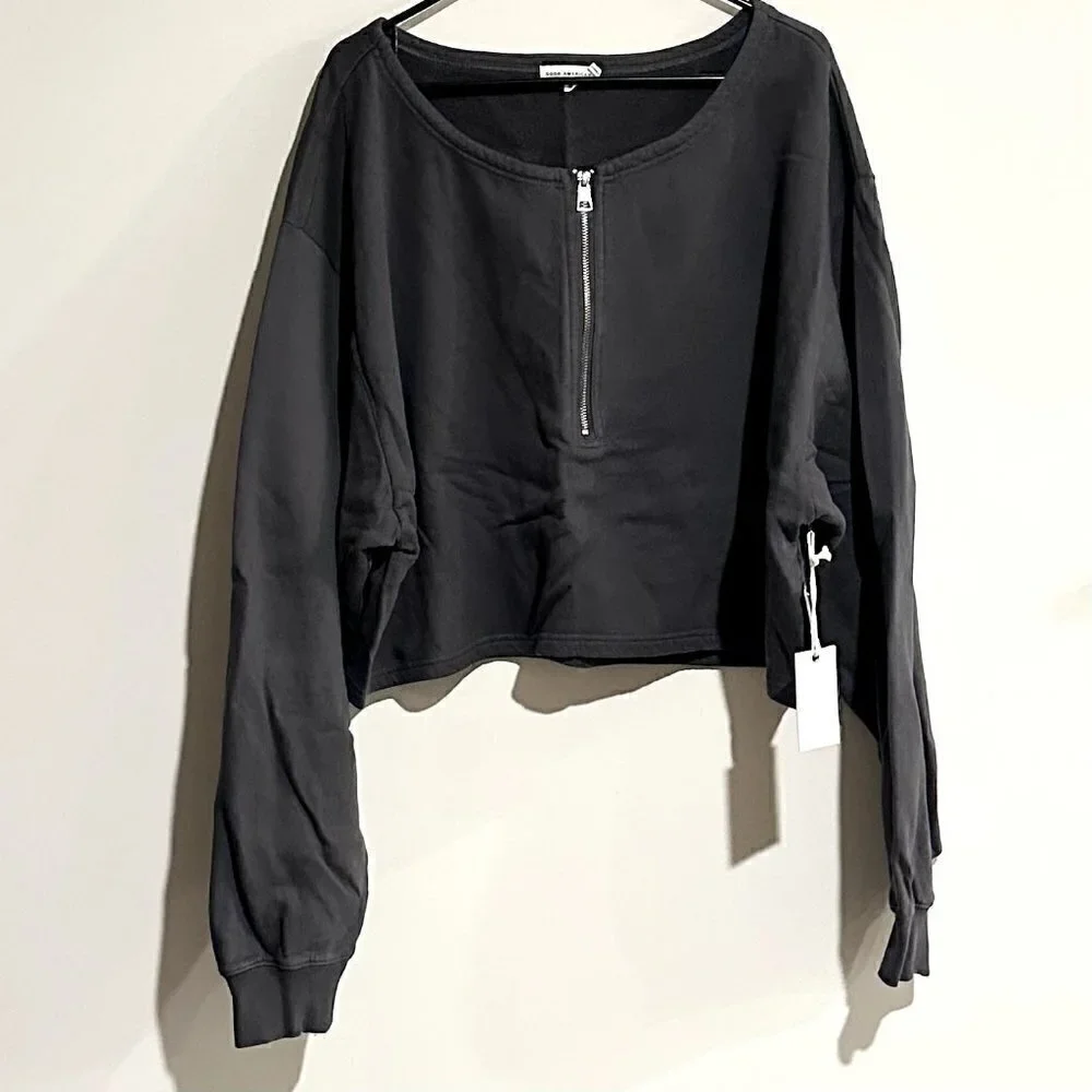 NWT Good American Essentials Gray Collarless Half Zip Sweatshirt - Size 6 (3XL)